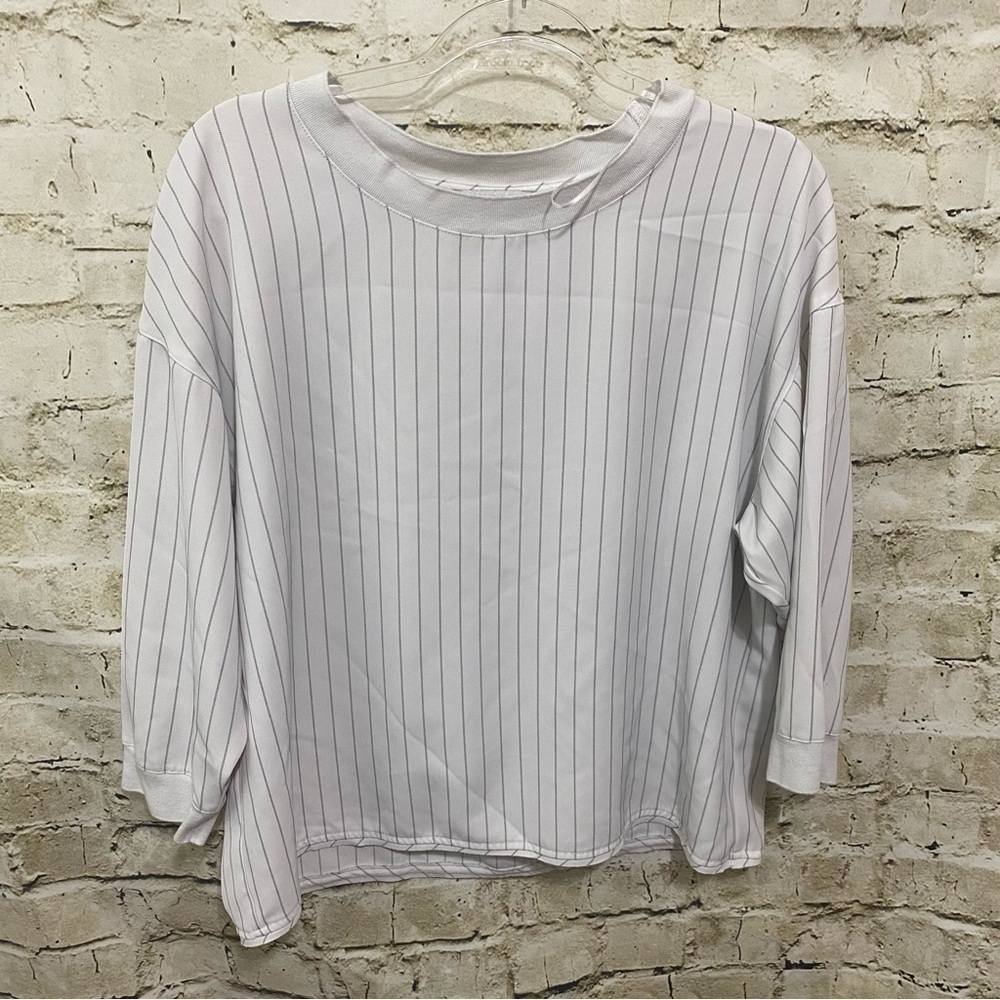 Rachel Zoe White Black Striped 3/4 Sleeve Top